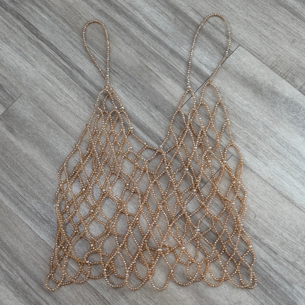 Elegant Tan Beaded Women Swim Coverup